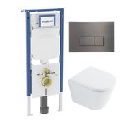QeramiQ Dely Pack WC - 36,3x51,7cm - à fond creux - sans bride - réservoir encastré Geberit UP720 - abattant WC softclose 35 mm - plaque de commande en acier - boutons rectangulaires - beige mat SW102