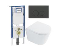 QeramiQ Dely Pack WC - 36.3x51.7cm - à fond creux - sans bride - réservoir encastré Geberit UP720 - abattant WC à fermeture douce - plaque de déclenchement taupe - boutons ronds - mat beige SW1026255