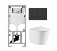 QeramiQ Dely Pack WC - 36,3x51,7cm - à fond creux - sans bride - réservoir WC attenant Geberit UP320 - abattant WC à fermeture douce - plaque de déclenchement mat anthracite - boutons ronds - blanc ma