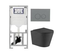 QeramiQ Dely Pack WC - 36.3x51.7cm - à fond creux - sans bride - réservoir WC attenant Geberit UP320 - abattant WC à fermeture douce - plaque de déclenchement gris clair - boutons ronds - noir mat SW1