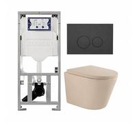 QeramiQ Dely Pack WC - 36,3x51,7cm - à fond creux - sans bride - réservoir WC attenant Geberit UP320 - abattant WC softclose 35 mm - plaque de déclenchement mat anthracite - boutons ronds - mat beige