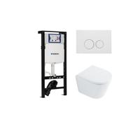 QeramiQ Dely Pack WC - 36.3x51.7cm - à fond creux - sans bride - réservoir WC attenant Geberit UP320 - abattant WC softclose 35 mm - plan de couverture blanc mat - boutons ronds - blanc brillant SW102