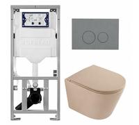 QeramiQ Dely Pack WC - 36,3x51,7cm - à fond creux - sans bride - réservoir WC attenant Geberit UP320 - abattant WC à fermeture douce - plaque de déclenchement gris clair - boutons ronds - beige mat SW