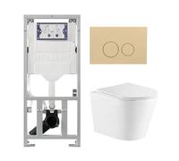 QeramiQ Dely Pack WC - 36.3x51.7cm - à fond creux - sans bride - réservoir WC attenant Geberit UP320 - abattant WC à fermeture douce - plaque de déclenchement beige - boutons ronds - blanc brillant SW