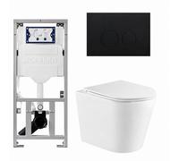 QeramiQ Dely Pack WC - 36.3x51.7cm - à fond creux - sans bride - réservoir WC attenant Geberit UP320 - abattant WC softclose - plaque de déclenchement noire mate - boutons ronds - blanc brillant SW102