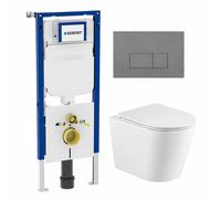 QeramiQ Dely Pack WC - 36.3x51.7cm - à fond creux - sans bride - réservoir WC attenant Geberit UP720 - abattant WC softclose 35 mm - plaque de déclenchement en acier - boutons ronds - noir mat SW10262