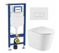 QeramiQ Dely Pack WC cuvette sans bride 36.3x51.7cm avec bâti-support Geberit UP320 abattant WC blanc brillant frein de chute et plaque de commande Blanc brillant boutons Rectangulaires SW1026255/0701