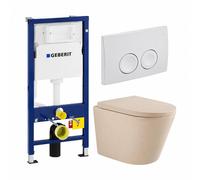 QeramiQ Dely Pack WC - réservoir WC attenant Geberit UP100 - plan de couverture blanc - abattant WC softclose 35 mm - mat beige SW1000764/SW1000771/SW730486/SW1237473