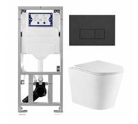 QeramiQ Dely Pack WC suspendu - 36.3x51.7cm - rimless - bâti-support Geberit UP320 - abattant softclose - plaque de commande anthracite mat - boutons rectangulaires - blanc mat SW1026254/0701131/SW110