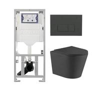 QeramiQ Dely Pack WC suspendu - 36.3x51.7cm - rimless - bâti-support Geberit UP320 - abattant softclose - plaque de commande anthracite mat - boutons rectangulaires - noir mat SW1026253/0701131/SW1102