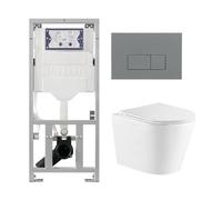 QeramiQ Dely Pack WC suspendu - 36.3x51.7cm - rimless - bâti-support Geberit UP320 - abattant softclose - plaque de commande gris clair - boutons rectangulaires - blanc brillant SW1026255/0701131/SW11