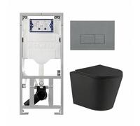 QeramiQ Dely Pack WC suspendu - 36.3x51.7cm - rimless - bâti-support Geberit UP320 - softclose abattant - plaque de commande gris clair - boutons rectangulaires - noir mat SW1026253/0701131/SW1102375/