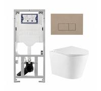 QeramiQ Dely Pack WC suspendu - 36.3x51.7cm - sans bride - bâti-support Geberit UP320 - abattant softclose - plaque de commande taupe - boutons rectangulaires - blanc brillant SW1026255/0701131/SW1102
