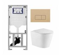 QeramiQ Dely Pack WC suspendu - 36.3x51.7cm - sans bride - bâti-support Geberit UP320 - abattant softclose - plaque de commande beige - boutons rectangulaires - blanc mat SW1026254/0701131/SW1102366/S