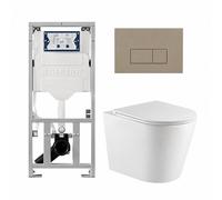 QeramiQ Dely Pack WC suspendu - 36.3x51.7cm - sans bride - bâti-support Geberit UP320 - abattant softclose - plaque de commande taupe - boutons rectangulaires - blanc mat SW1026254/0701131/SW1102379/S
