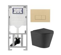QeramiQ Dely Pack WC suspendu - 36.3x51.7cm - sans bride - bâti-support Geberit UP320 - abattant softclose - plaque de commande beige - boutons rectangulaires - noir mat SW1026253/0701131/SW1102366/SW
