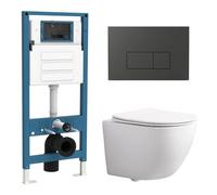 QeramiQ Dely Swirl Compact Ensemble WC - réservoir encastré QeramiQ flush - abattant fin - plaque de commande en plastique anthracite mat - boutons rectangulaires - blanc brillant SW1471012/SW1247814/