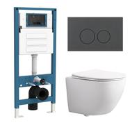 QeramiQ Dely Swirl Compact Ensemble WC - réservoir encastré QeramiQ flush - abattant slim - plaque de commande en plastique anthracite mat - boutons ronds - blanc brillant SW1471012/SW1247814/SW144881