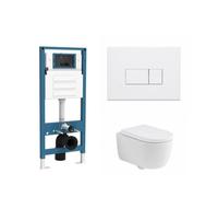 QeramiQ Dely Swirl Ensemble de toilette - réservoir encastré Qeramiq Flush - abattant 35mm - plaque de commande blanche brillante en plastique - boutons rectangulaires - blanc mat SW1026257/SW1448813/