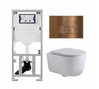 QeramiQ Dely Swirl Ensemble WC- 36,3x51,7 cm - fond creux - sans bride- réservoir encastré Geberit UP320 - abattant fin - plaque de commande en cuivre - boutons rectangulaires - blanc mat 0701131/SW70