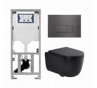 QeramiQ Dely Swirl Ensemble WC- 36.3x51.7cm - Réservoir encastré Geberit UP320 - Abattant de 35mm d'épaisseur - Plaque de commande en gunmetal - Boutons rectangulaires - Noir mat 0701131/SW706199/SW10