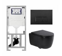 QeramiQ Dely Swirl Ensemble WC- 36.3x51.7cm - Réservoir encastré Geberit UP320 - Abattant de 35mm d'épaisseur - Plaque de commande en noir mat - Boutons rectangulaires - Noir mat SW1000769/SW1026258/0
