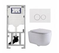 QeramiQ Dely Swirl Ensemble WC - 36.3x51.7cm - réservoir encastré Geberit UP320 - avec châssis Burda - abattant slim - plaque de commande blanc brillant - boutons ronds - blanc mat 0701131/SW706186/SW