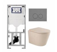 QeramiQ Dely Swirl Ensemble WC - 36.3x51.7cm - réservoir encastré Geberit UP320 - avec châssis Burda - abattant 35mm - plaque de commande gris clair - boutons ronds - beige 0701131/SW1102374/SW1000771