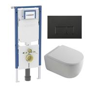 QeramiQ Dely Swirl Ensemble WC - 36.3x51.7cm - réservoir encastré Geberit UP720 - abattant 35mm - plaque de commande métallique noir mat - boutons rectangulaires - avec châssis Burda - blanc brillant