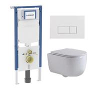 QeramiQ Dely Swirl Ensemble WC - 36.3x51.7cm - réservoir encastré Geberit UP720 Duofix Sigma - abattant fin - plaque de commande blanche brillante - boutons rectangulaires - blanc brillant SW1237202/S