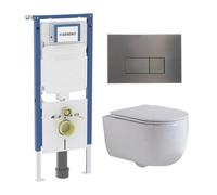 QeramiQ Dely Swirl Ensemble WC - 36.3x51.7cm - réservoir encastré Geberit UP720 Duofix Sigma - abattant fin - plaque de commande gunmetal - boutons rectangulaires - blanc brillant SW1237202/SW706199/S