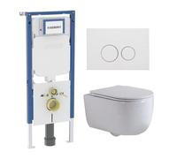 QeramiQ Dely Swirl Ensemble WC - 36.3x51.7cm - Réservoir encastré Geberit UP720 Duofix Sigma - abattant slim - plaque de commande métallique blanc mat - boutons ronds - blanc brillant SW1237202/SW7061