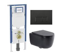 QeramiQ Dely Swirl Ensemble WC - 36.3x51.7cm - réservoir encastré Geberit UP720 Duofix Sigma - abattant slim - plaque de commande noir mat - boutons rectangulaires - noir mat SW1000768/SW1026258/SW123