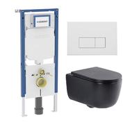 QeramiQ Dely Swirl Ensemble WC - 36.3x51.7cm - réservoir encastré Geberit UP720 Duofix Sigma - lunette fine - plaque de commande métallique blanc mat - boutons rectangulaires - noir mat SW1237202/SW70