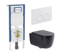 QeramiQ Dely Swirl Ensemble WC - 36.5x53cm - réservoir encastré Geberit UP720 Duofix Sigma - abattant fin - plaque de commande Delta blanche - boutons ronds - noir mat SW730486/SW1237202/SW1000768/SW1