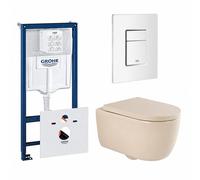 QeramiQ Dely Swirl Ensemble WC - 36.5x53cm - réservoir encastré Grohe Rapid - abattant 35mm - plaque de commande blanche - boutons rectangulaires - beige 0720003/0729205/SW1000771/SW1026259