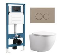 QeramiQ Dely Swirl Ensemble WC Compact - réservoir encastré QeramiQ flush - abattant slim - plaque de commande en plastique taupe - boutons rectangulaires - blanc brillant SW1471012/SW1247814/SW144881