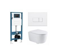 QeramiQ Dely Swirl Ensemble WC - réservoir encastré Qeramiq Flush - abattant 35mm - plaque de commande blanche brillante en plastique - boutons rectangulaires - blanc brillant SW1026256/SW1448813/SW11