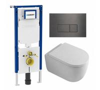 QeramiQ Dely Swirl Pack WC - 36.3x51.7cm - à fond creux - sans bride - réservoir encastré Geberit UP720 Duofix Sigma - assise 35mm - plaque de déclenchement gunmetal - boutons ronds - blanc mat SW1237