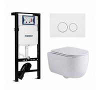 QeramiQ Dely Swirl Pack WC - 36.3x51.7cm - réservoir encastré Geberit UP320 - abattant mince - plaque de déclenchement en métal blanc mat - boutons ronds - blanc brillant SW1381697/SW706190/SW1000766/