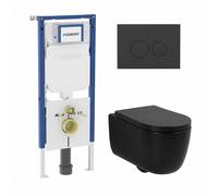 QeramiQ Dely Swirl Pack WC - 36.3x51.7cm - réservoir encastré Geberit UP720 Duofix Sigma - abattant mince - plaque de déclenchement mat anthracite - boutons ronds - mat noir SW1237202/SW1102376/SW1000