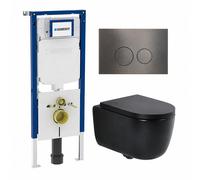 QeramiQ Dely Swirl Pack WC - 36,3x51,7cm - réservoir encastré Geberit UP720 Duofix Sigma - assise 35mm - plaque de commande gunmetal - boutons ronds - noir mat SW1237202/SW706198/SW1000769/SW1026258