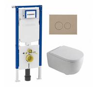 QeramiQ Dely Swirl Pack WC - 36,3x51,7cm - réservoir encastré Geberit UP720 Duofix Sigma - assise 35mm - plaque de déclenchement taupe - boutons ronds - blanc brillant SW1237202/SW1102378/SW1000767/SW