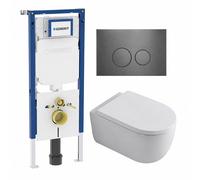 QeramiQ Dely Swirl Pack WC - 36,3x51,7cm - réservoir encastré Geberit UP720 Duofix Sigma - assise 35mm - plaque de commande gunmetal - boutons ronds - blanc brillant SW1237202/SW706198/SW1000767/SW102