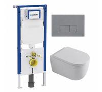 QeramiQ Dely Swirl Pack WC - 36,3x51,7cm - réservoir encastré Geberit UP720 Duofix Sigma - assise 35mm - plaque de déclenchement gris clair - boutons rectangulaires - blanc brillant SW1237202/SW110237