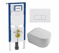 QeramiQ Dely Swirl Pack WC - 36,3x51,7cm - réservoir encastré Geberit UP720 Duofix Sigma - assise 35mm - plaque de déclenchement blanche brillante - boutons rectangulaires - blanc brillant SW1237202/S
