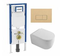 QeramiQ Dely Swirl Pack WC - 36,3x51,7cm - réservoir encastré Geberit UP720 Duofix Sigma - assise 35mm - plaque de déclenchement beige - boutons rectangulaires - blanc brillant SW1237202/SW1102366/SW1