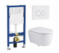 QeramiQ Dely Swirl Pack WC - 36.5x53cm - réservoir encastré Geberit UP100 - 35mm Abattant WC - plan de couverture blanche - boutons ronds - blanc mat SW730486/SW1237473/SW1000767/SW1026257