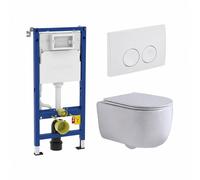 QeramiQ Dely Swirl Pack WC - 36.5x53cm - réservoir encastré Geberit UP100 - 35mm Abattant WC - plan de couverture blanche - boutons ronds - brillant blanc SW730486/SW1237473/SW1000767/SW1026256