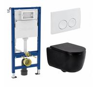 QeramiQ Dely Swirl Pack WC - 36.5x53cm - réservoir encastré Geberit UP100 - abattant mince - plaque de commande blanche - boutons ronds - noir mat SW730486/SW1237473/SW1000768/SW1026258